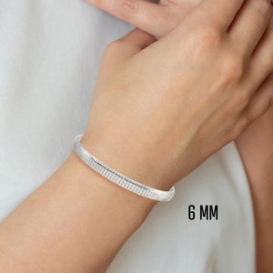 6mm sterling silver omega bracelet worn on the wrist