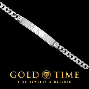 White gold curb Cuban link ID bracelet with engraved initials