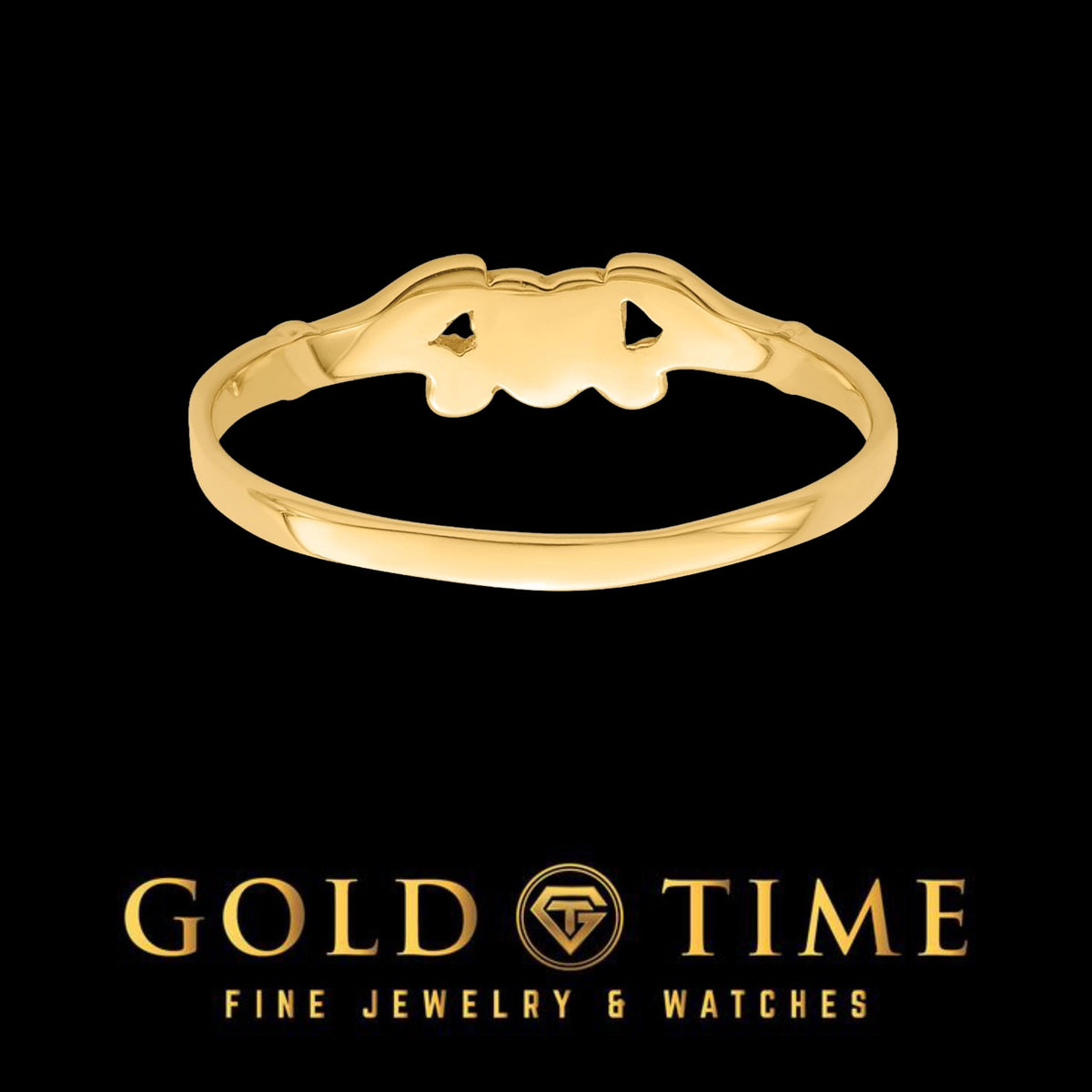 Back view of the yellow gold heart and leaf ring showing the smooth inside of the top
