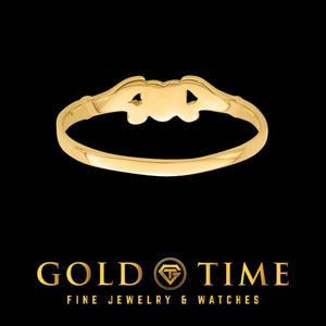 Back view of the yellow gold heart and leaf ring showing the smooth inside of the top