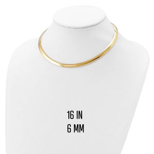 6mm yellow gold omega necklace, 16 inch, on a display bust