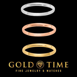 Baby band rings in white, rose, and yellow gold