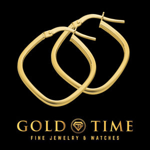 Pair of yellow gold rounded square hoops overlapping