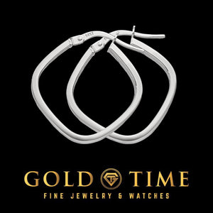 Pair of white gold rounded square hoops overlapping