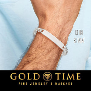 Man wearing an 8 inch 8mm white gold curb Cuban link ID bracelet