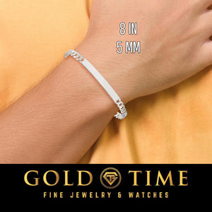 Wrist wearing an 8 inch 5mm white gold curb Cuban link ID bracelet