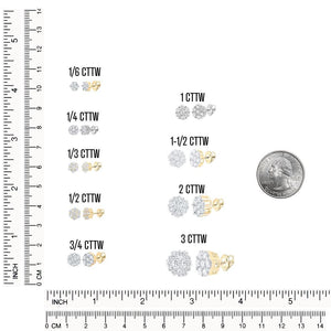 Size chart showing every carat weight beside a ruler and a dime