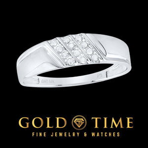 White gold men's band with three diagonal channel-set rows of diamonds