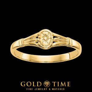 Children's yellow gold hibiscus flower ring with an oval top