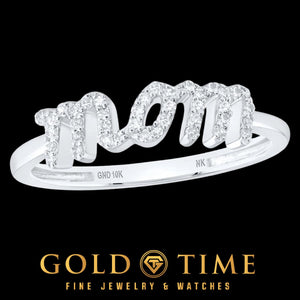 White gold diamond Mom ring on black