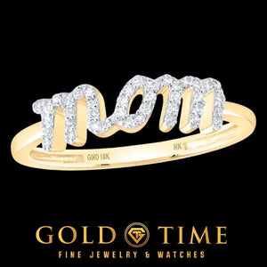 Yellow gold diamond Mom ring on black
