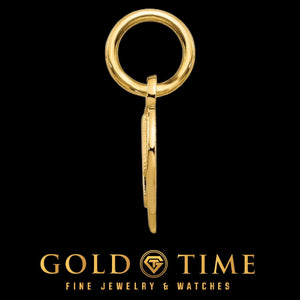 Side view of the yellow gold Mom heart charm showing the bail