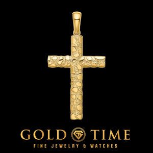 Close-up of the yellow gold nugget cross pendant