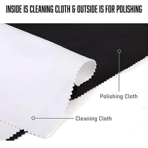Two-sided polishing cloth with a white inner cleaning layer and a black outer polishing layer
