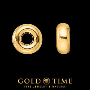 14K yellow gold 3.4mm roundel spacer bead, front and side views