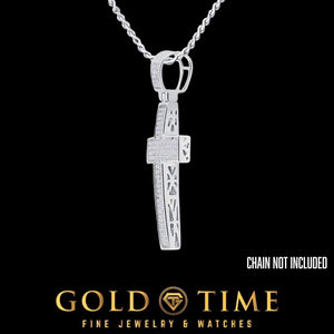 Side view of the white gold diamond cross pendant, chain not included