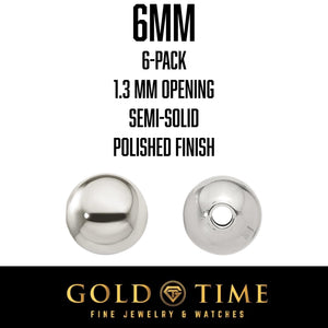 6mm sterling silver spacer bead, 6-pack, 1.3mm opening