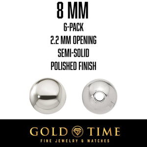 8mm sterling silver spacer bead, 6-pack, 2.2mm opening