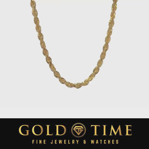 Video of a 5.5mm solid gold rope chain coiled and catching the light