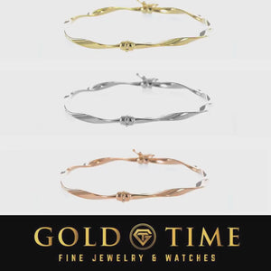 Video of yellow, white, and rose gold twisted hinged bangles