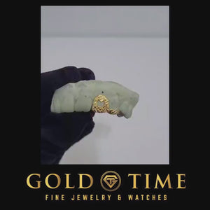 Video of custom yellow gold heart cut-out trillion double cap grillz