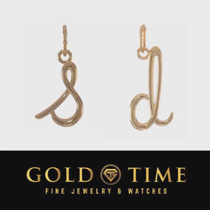Product video of lowercase script initial charms, letters s and d, in yellow gold