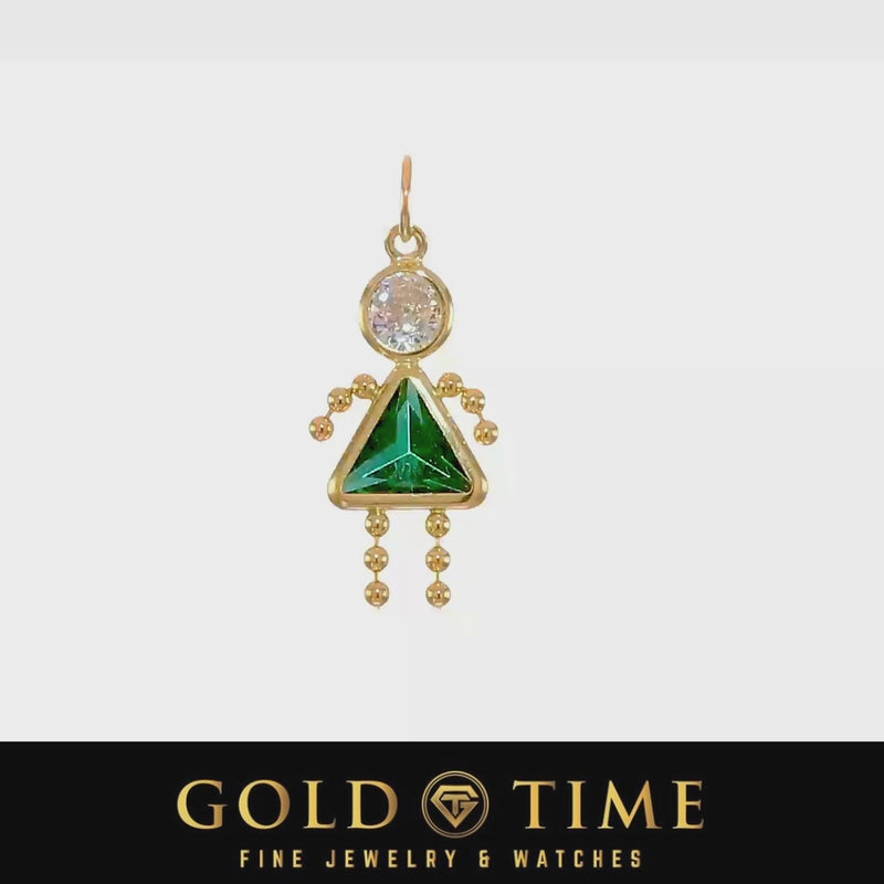 video of a green girl birthstone charm