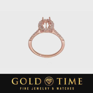 Video of the oval halo ring setting in 14K rose gold, shown before the center stone is set