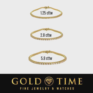 Video of 1.25, 2.8, and 5.8 cttw yellow gold diamond tennis bracelets