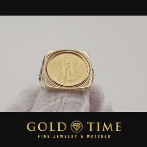 Product video of the 14K gold American Eagle coin ring