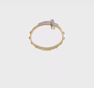 Video of a two-tone gold crucifix ring with rosary bead band