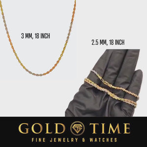 Video comparing the 3mm and 2.5mm tri-color rope chains in 18 inch length