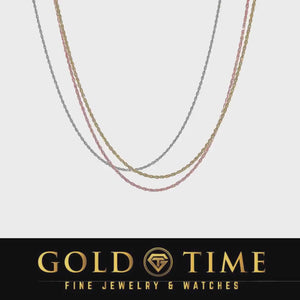 Product video of 1.5mm rope chains in yellow, white, and rose gold
