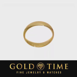 Video of a 5mm yellow gold domed comfort fit wedding band rotating on a white background