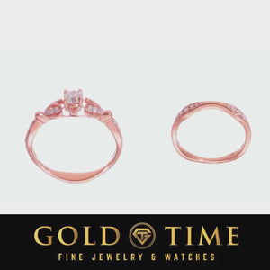 Video of the 14K rose gold diamond engagement ring and wedding band