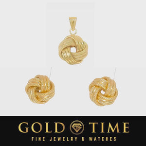 Video of the 14k yellow gold love knot pendant and earrings
