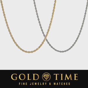 Video of yellow and white 3mm solid gold rope chains catching the light