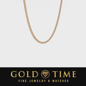 Video of a 10k yellow gold 3.5mm Miami Cuban chain necklace turning against a pale gray background